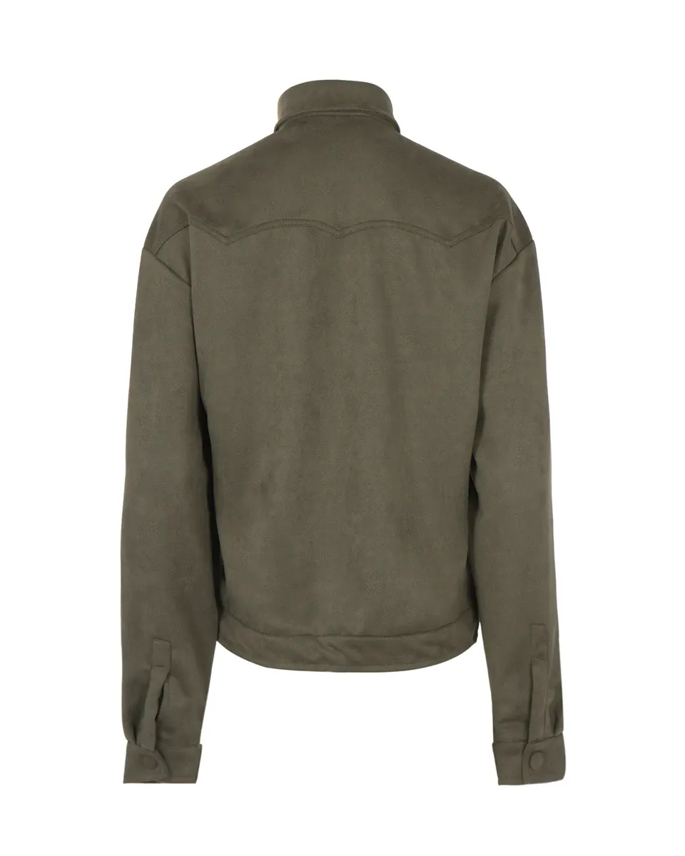 EARTHSTONE JACKET – Χακί suede-effect τζάκετ με oversized γραμμή