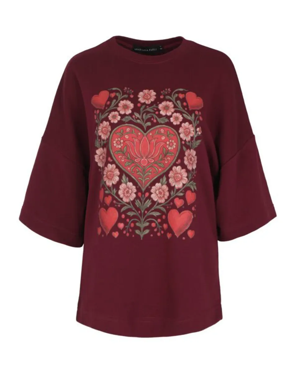 HEARTBLOOM SWEATSHIRT – BURGUNDY / Μπορντό φούτερ μπλούζα με καρδιά print