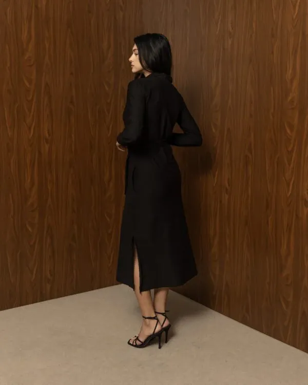 EVERYDAY BLACK DRESS – Μαύρο βαμβακερό φόρεμα με ζώνη και μακρύ μανίκι