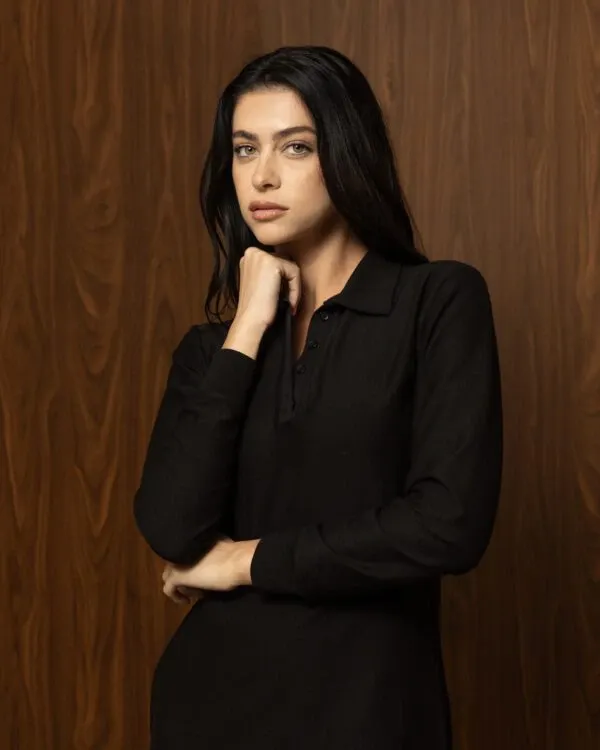 EVERYDAY BLACK DRESS – Μαύρο βαμβακερό φόρεμα με ζώνη και μακρύ μανίκι