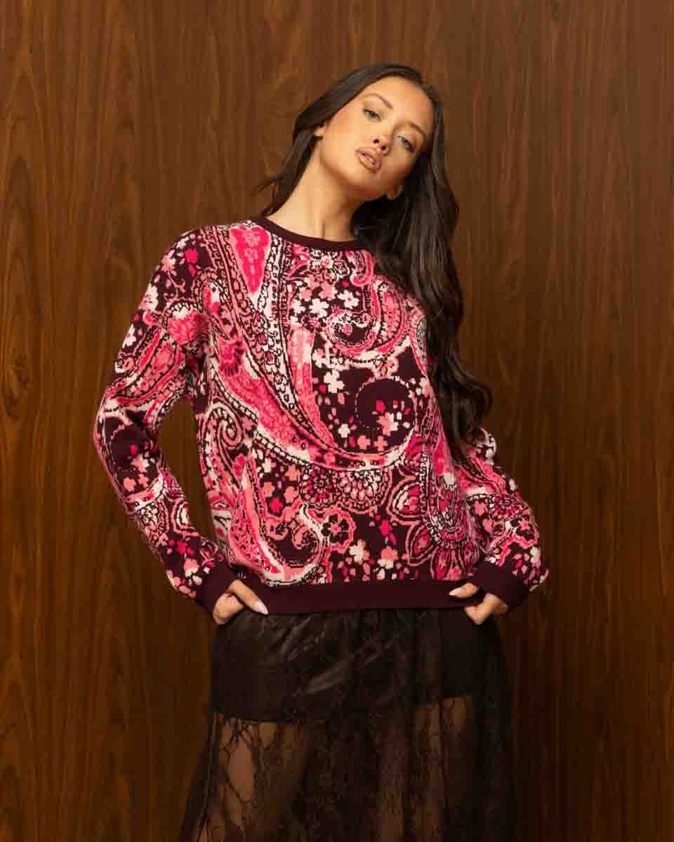 FUCHSIA MIRAGE KNIT – Φούξια πλεκτή μπλούζα με paisley μοτίβο