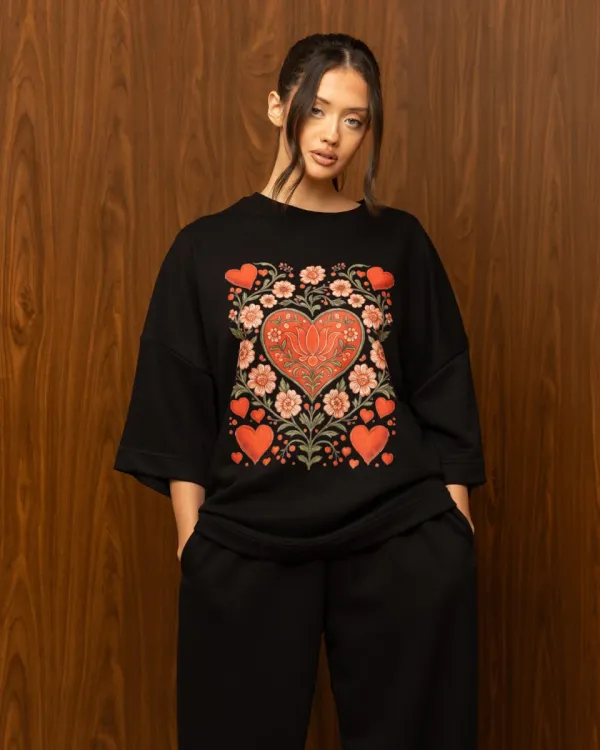 HEARTBLOOM SWEATSHIRT – BLACK / Μαύρη φούτερ μπλούζα με καρδιά print