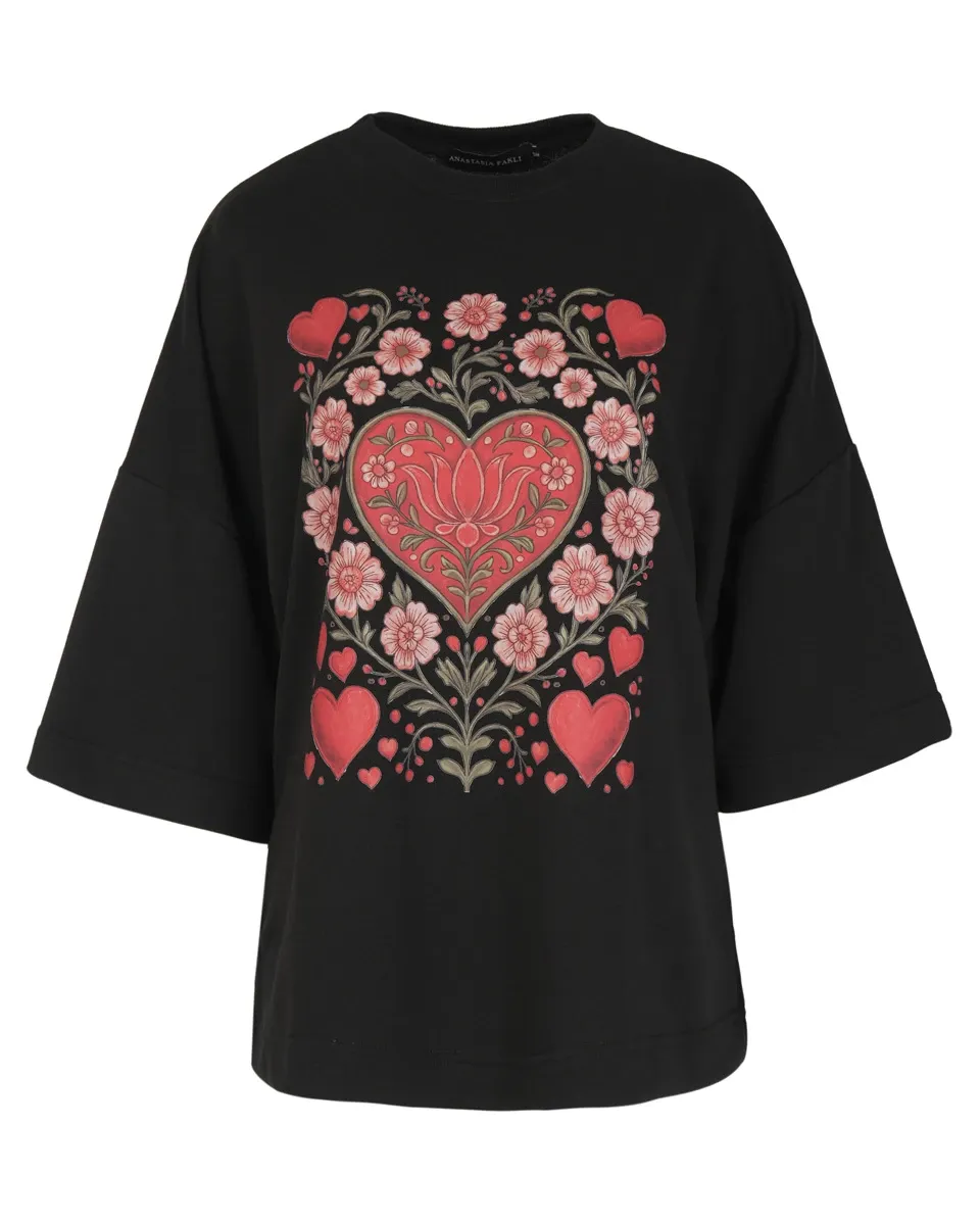 HEARTBLOOM SWEATSHIRT – BLACK / Μαύρη φούτερ μπλούζα με καρδιά print