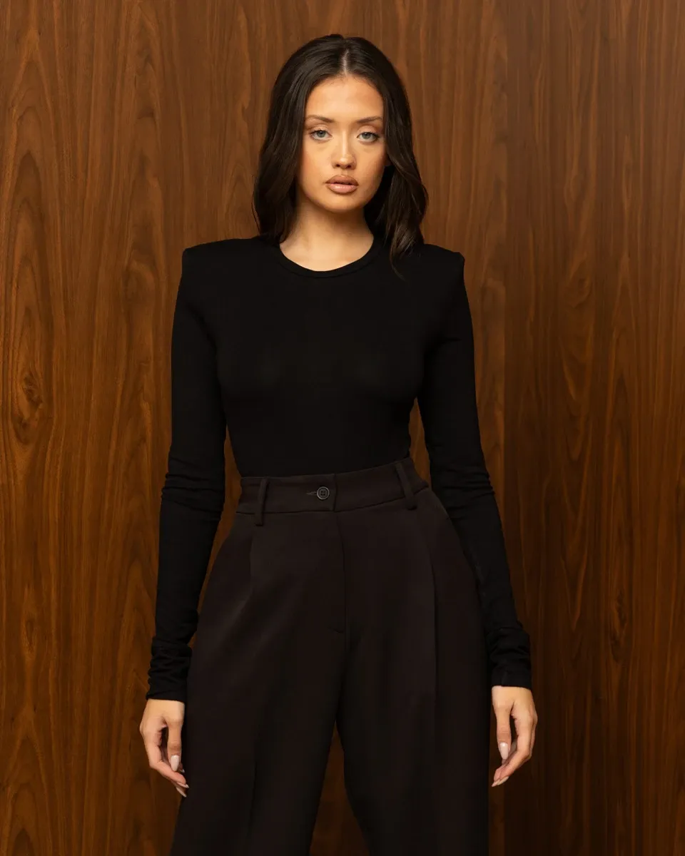 GROUND﻿ED SOUL BODYSUIT – BLACK / Κορμάκι με βάτες σε μαύρο