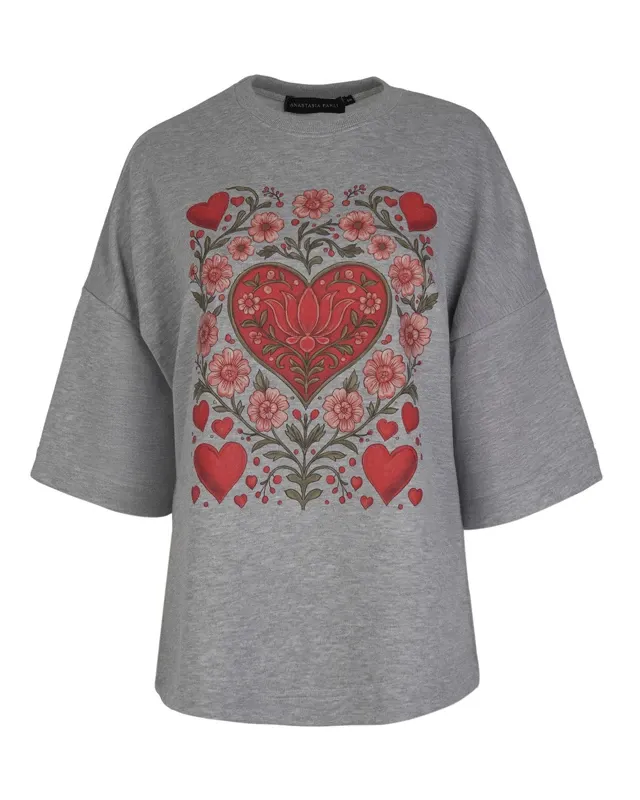 HEARTBLOOM SWEATSHIRT – GREY / Γκρι φούτερ μπλούζα με καρδιά print