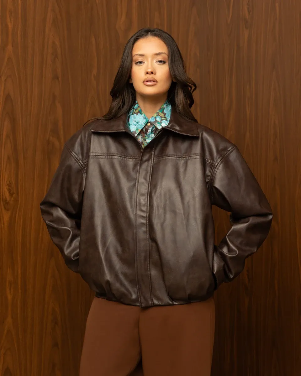 NIGHTSHADE LEATHER JACKET – Brown δερμάτινο μπουφάν
